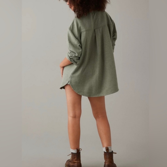 American Eagle Button Front Shacket Women's L Green Boho Retro 90s Y2K Casual - Picture 6 of 9